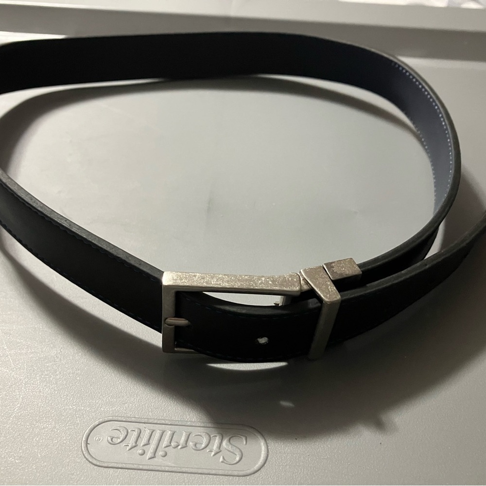 Black Leather Belt with Silver Buckle